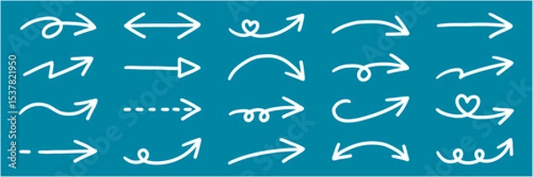 Obraz 手書きのゆるい矢印アイコンのベクターイラストセット。方向、手描き、シンプル、やじるし