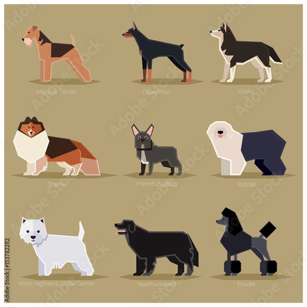 Fototapeta Dog flat icons set