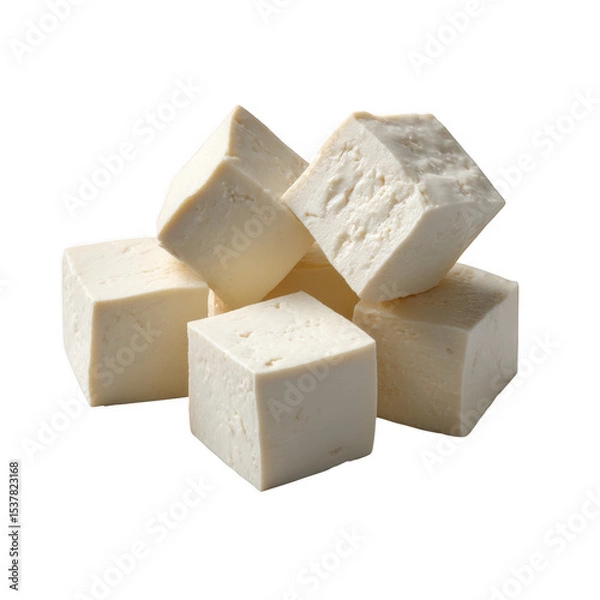 Fototapeta Arrangement of several cubes of paneer cheese