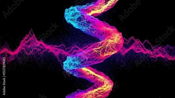 Fototapeta Colorful Twisting DNA Molecule in Neon Light
