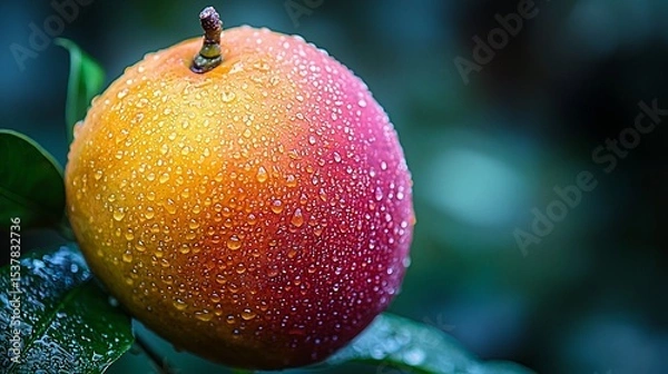 Fototapeta Fresh Mango Covered in Dew Drops