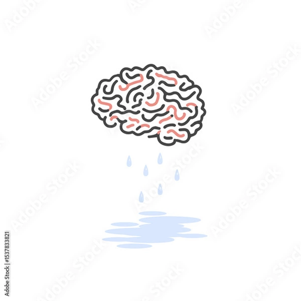 Fototapeta Brain Drain Conceptual Illustration. Crying brain with teardrops.
