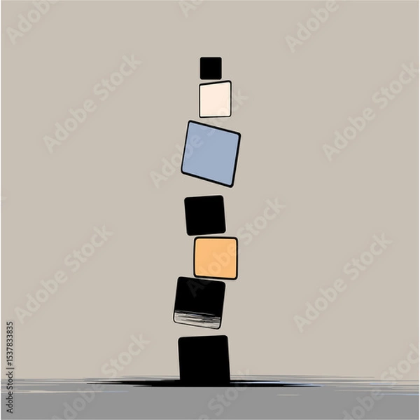 Fototapeta Unstable Tower of Blocks. Concept of risk, imbalance, and fragility.