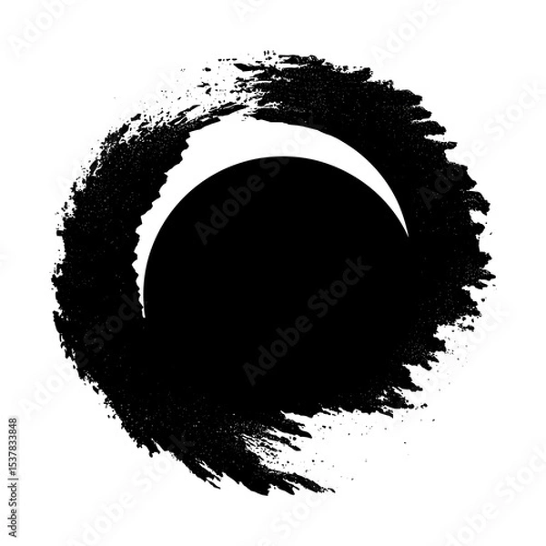 Fototapeta Abstract Brush Stroke Eclipse. Grunge zen circle with crescent moon.