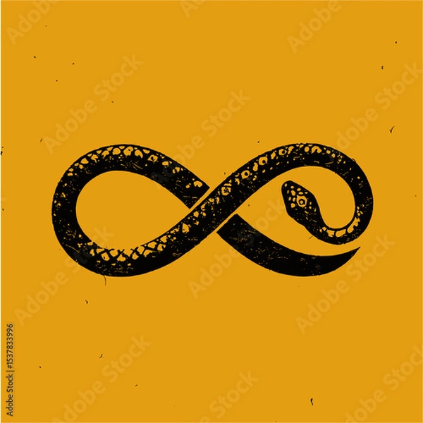 Fototapeta Stylized Snake Infinity Symbol. Modern Ouroboros icon on yellow.
