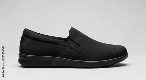 Fototapeta Sleek Modern Slip-On Shoes in Classic Black Design for Versatile Everyday Wear, mockup for creative idea 