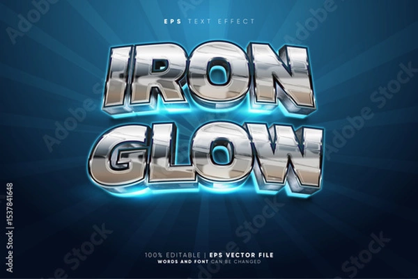 Fototapeta Silver Iron Chrome Blue Backlight Glow 3D Editable Text Effect