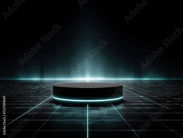Fototapeta Futuristic stage setup virtual realm digital art cyber environment wide angle technological innovation