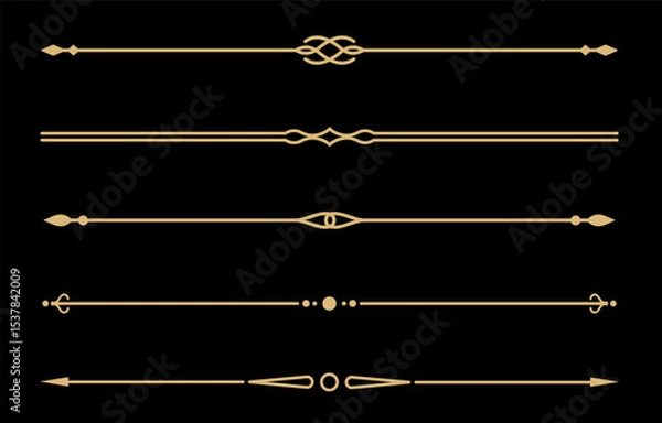 Fototapeta Set of Vintage decorative golden lines. text dividers. Gold line border. Lines separators, Borders, Vintage dividers, Underline elements. Vector illustration