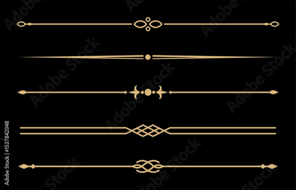 Fototapeta Set of Vintage decorative golden lines. text dividers. Gold line border. Lines separators, Borders, Vintage dividers, Underline elements. Vector illustration