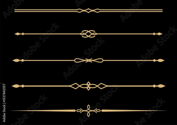 Fototapeta Set of Vintage decorative golden lines. text dividers. Gold line border. Lines separators, Borders, Vintage dividers, Underline elements. Vector illustration