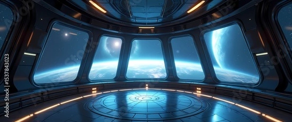 Fototapeta Venture into the depths of the cosmos with this stunning spaceship background 4k image that illustrates the beauty of advanced technology and space exploration.