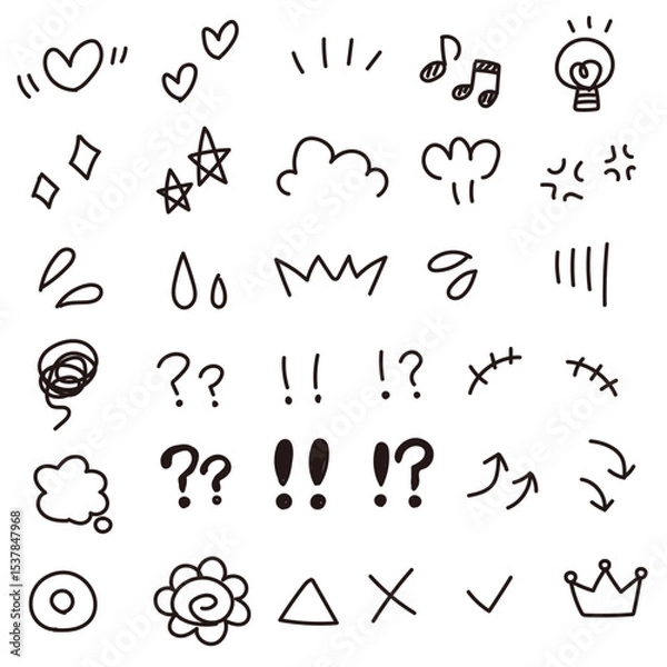 Obraz 手描きの絵文字風あしらい　イラストアイコンセット