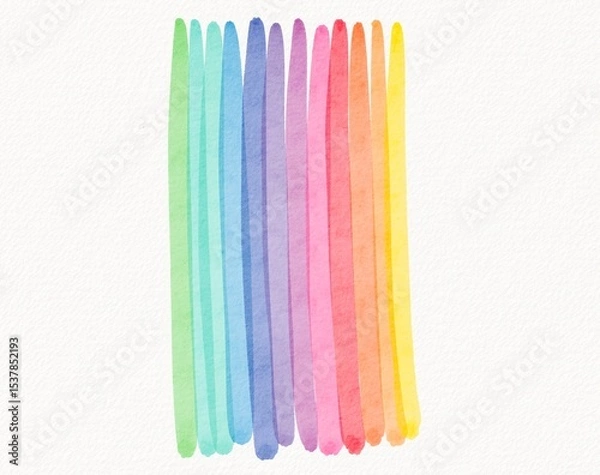 Fototapeta Vertical rainbow strokes in watercolor with a soft gradient effect, symbolizing strength in diversity and harmony