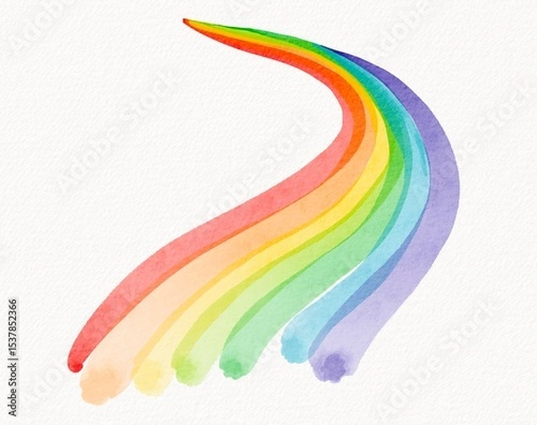 Fototapeta Curved rainbow trail in watercolor flowing from left to right, symbolizing progress, freedom, and positivity