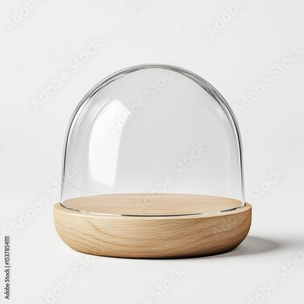 Fototapeta Elegant Glass Dome Display with Wooden Base Perfect for showcasing treasured items home decor or small plants adding a touch of modern style to any space.