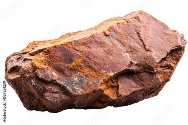 Fototapeta A rugged, reddish-brown stone displays its natural texture and earthy tones against a stark white background ideal for geology nature texture design projects.