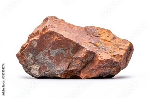 Fototapeta A Rough Red Jasper Stone Isolated on White Background Ideal for Geology Nature Texture Backgrounds Designs and Presentations