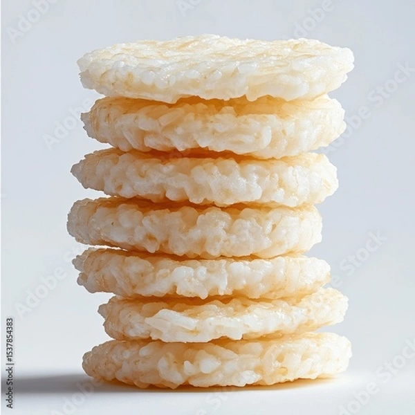 Fototapeta A stack of crispy rice cakes provides a delightful snack or healthy addition to any meal showcasing a light and airy texture perfect for diverse culinary uses.