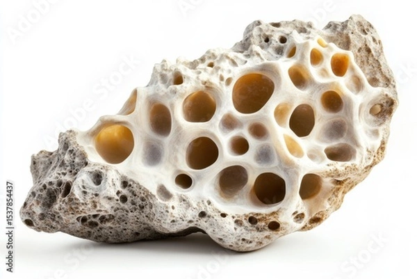 Fototapeta A captivating porous rock formation reveals intricate textures and honeycombed structure a stunning natural specimen ideal for geology nature or abstract art projects.