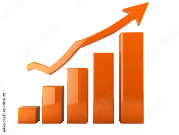 Fototapeta Orange 3D Bar Graph Showing Growth on Transparent Background