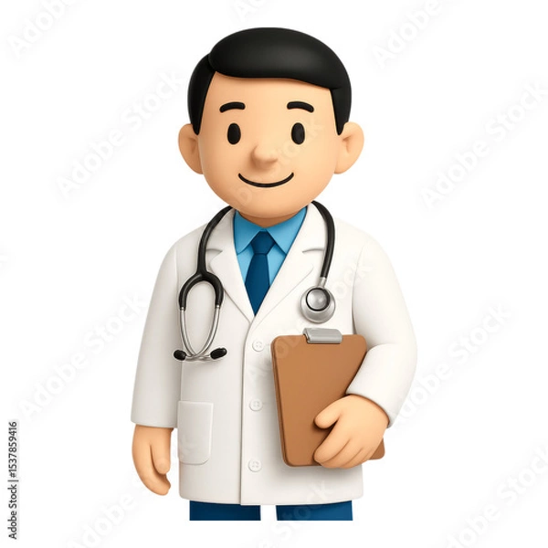 Fototapeta Professional Doctor Portrait: A friendly and confident doctor in a white coat, holding a clipboard and stethoscope, ready to provide care and expertise, embodying health and wellness.