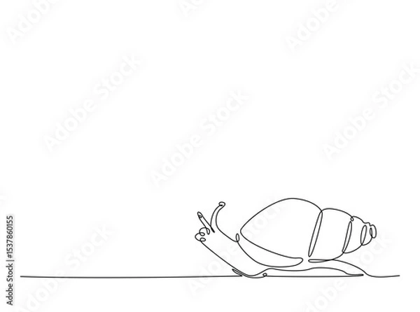 Fototapeta Snail in single outline illustration. Continuous line art drawing of garden snail. Editable stroke.