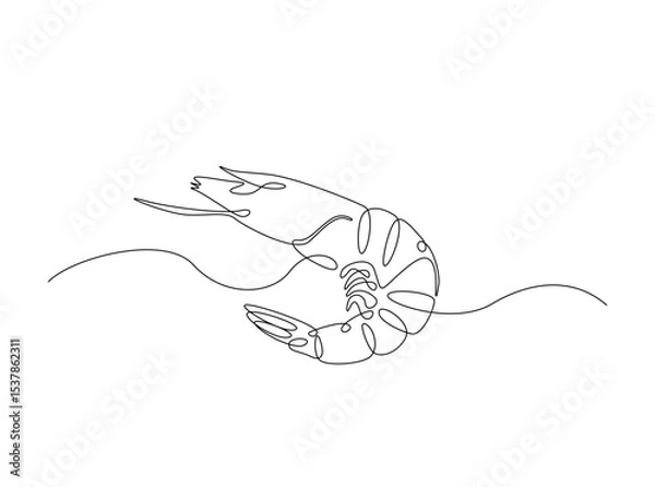 Fototapeta Sea shrimp in single outline illustration. Continuous line art drawing of shrimp. Editable stroke.