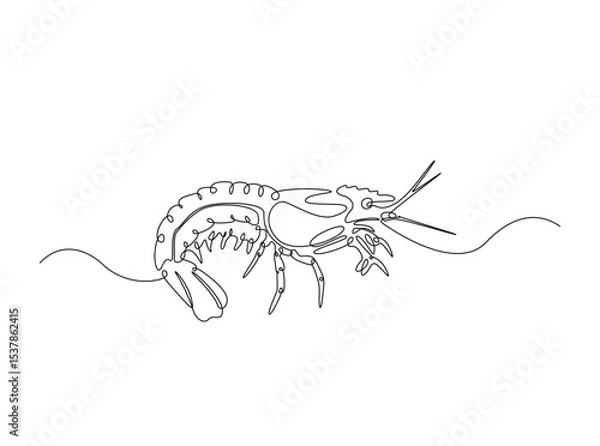 Fototapeta Sea shrimp in single outline illustration. Continuous line art drawing of shrimp. Editable stroke.