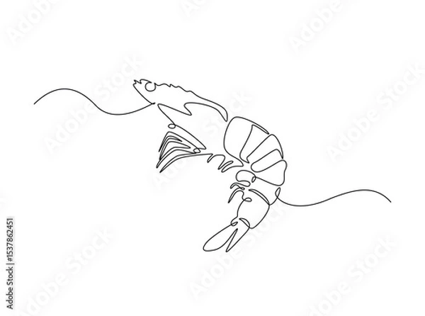 Fototapeta Sea shrimp in single outline illustration. Continuous line art drawing of shrimp. Editable stroke.