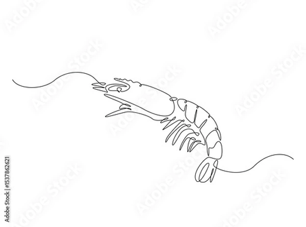 Fototapeta Sea shrimp in single outline illustration. Continuous line art drawing of shrimp. Editable stroke.
