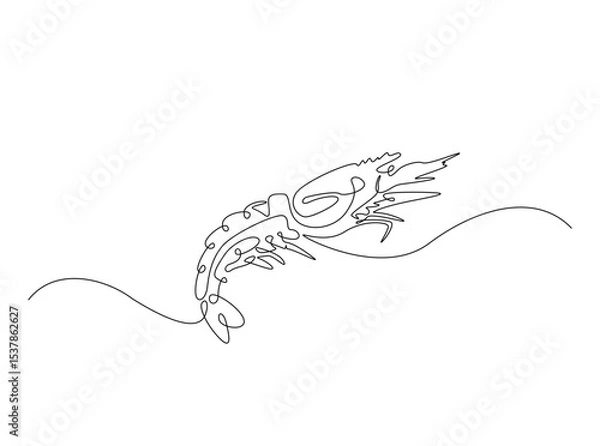 Fototapeta Sea shrimp in single outline illustration. Continuous line art drawing of shrimp. Editable stroke.