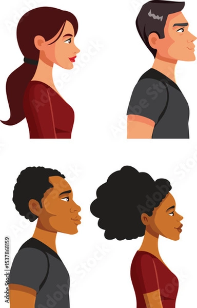 Fototapeta Profiles of Diverse Multi Ethnic Group of People Vector Illustration. Set of man and women friends isolated on a white background 

