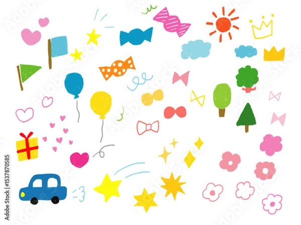 Obraz 手描きイラストセット　アイコン　色鉛筆　カラフル