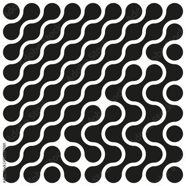 Obraz Wavy line pattern. Curved stripe design. Vector wave texture. Black white contrast.