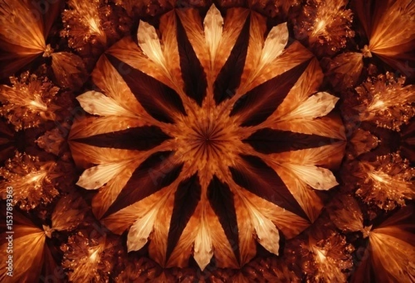 Fototapeta Floral Mandala: An intricate floral mandala in warm earthy tones, showcasing a mesmerizing display of petals arranged in a symmetrical pattern, evoking feelings of peace. Ai generated image