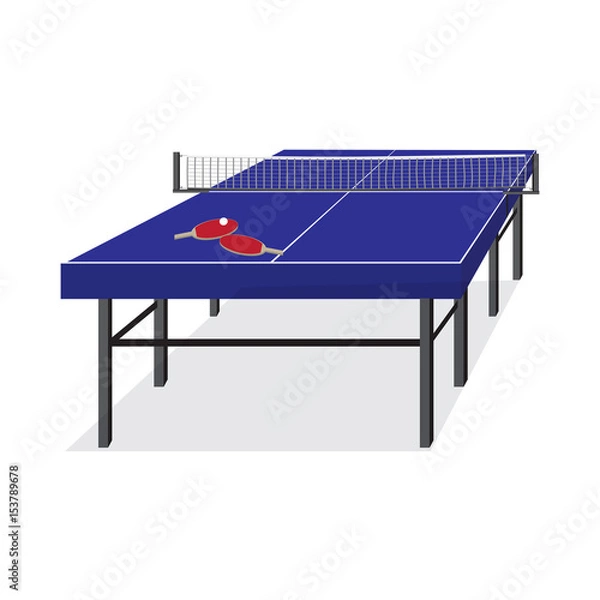 Obraz Blue table for tennis and rackets. Equipment for ping-pong