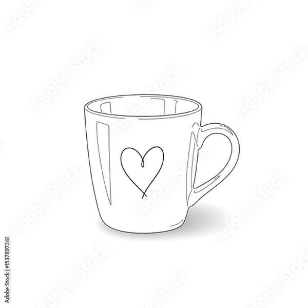 Fototapeta Minimalistic Outline of Coffee Cup with Heart for Coloring and Design