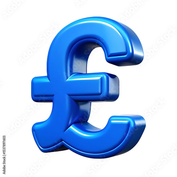 Obraz A glossy blue 3d rendered pound sterling symbol isolated on a solid black background
