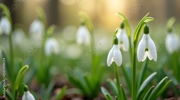 Obraz Snowdrop Flowers Blooming in the Warm Sunlight
