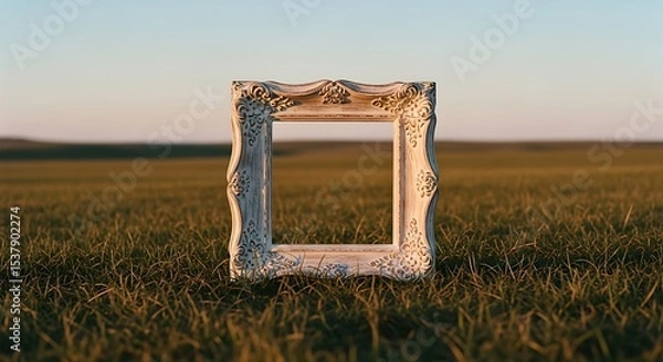 Fototapeta Ornate Frame in a Field at Sunset Representing Freedom and Peace