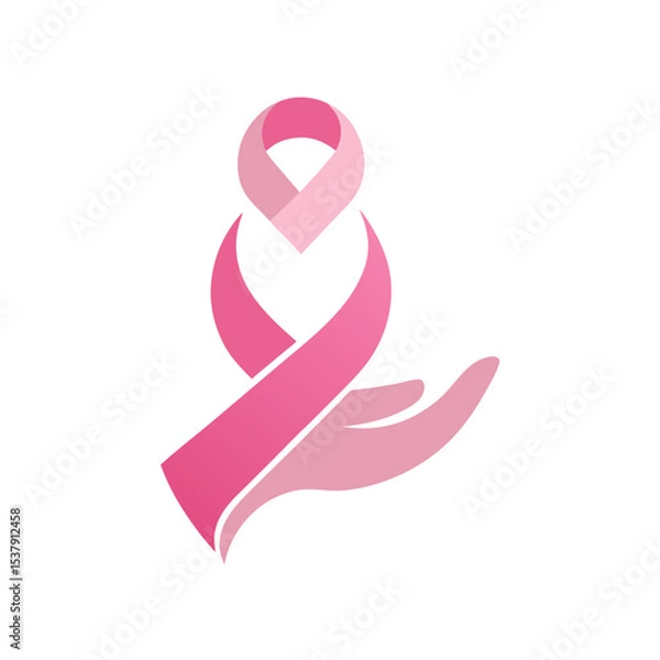 Fototapeta Pink Ribbon in Gentle Hands Logo Featuring Minimalist Soft Design Elements