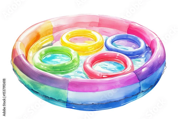 Obraz Colorful Inflatable Pool with Float Rings in a Water Splash isolated on transparent white background, clipping path