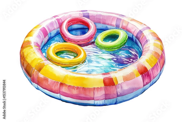 Fototapeta Colorful Inflatable Pool with Float Rings in a Water Splash isolated on transparent white background, clipping path