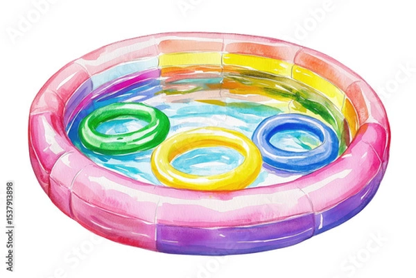 Obraz Colorful Inflatable Pool with Float Rings in a Water Splash isolated on transparent white background, clipping path