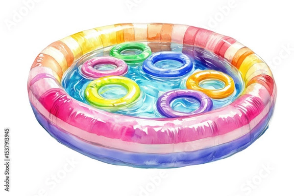 Fototapeta Colorful Inflatable Pool with Float Rings in a Water Splash isolated on transparent white background, clipping path