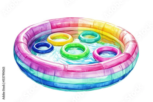 Obraz Colorful Inflatable Pool with Float Rings in a Water Splash isolated on transparent white background, clipping path