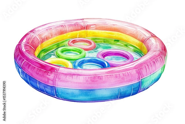 Obraz Colorful Inflatable Pool with Float Rings in a Water Splash isolated on transparent white background, clipping path