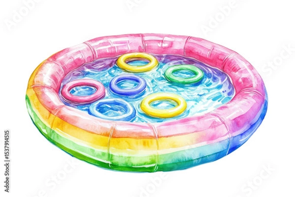 Obraz Colorful Inflatable Pool with Float Rings in a Water Splash isolated on transparent white background, clipping path