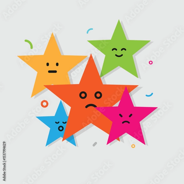 Fototapeta Star character. colorful funny stars with face emotions, cute cartoon emoji design